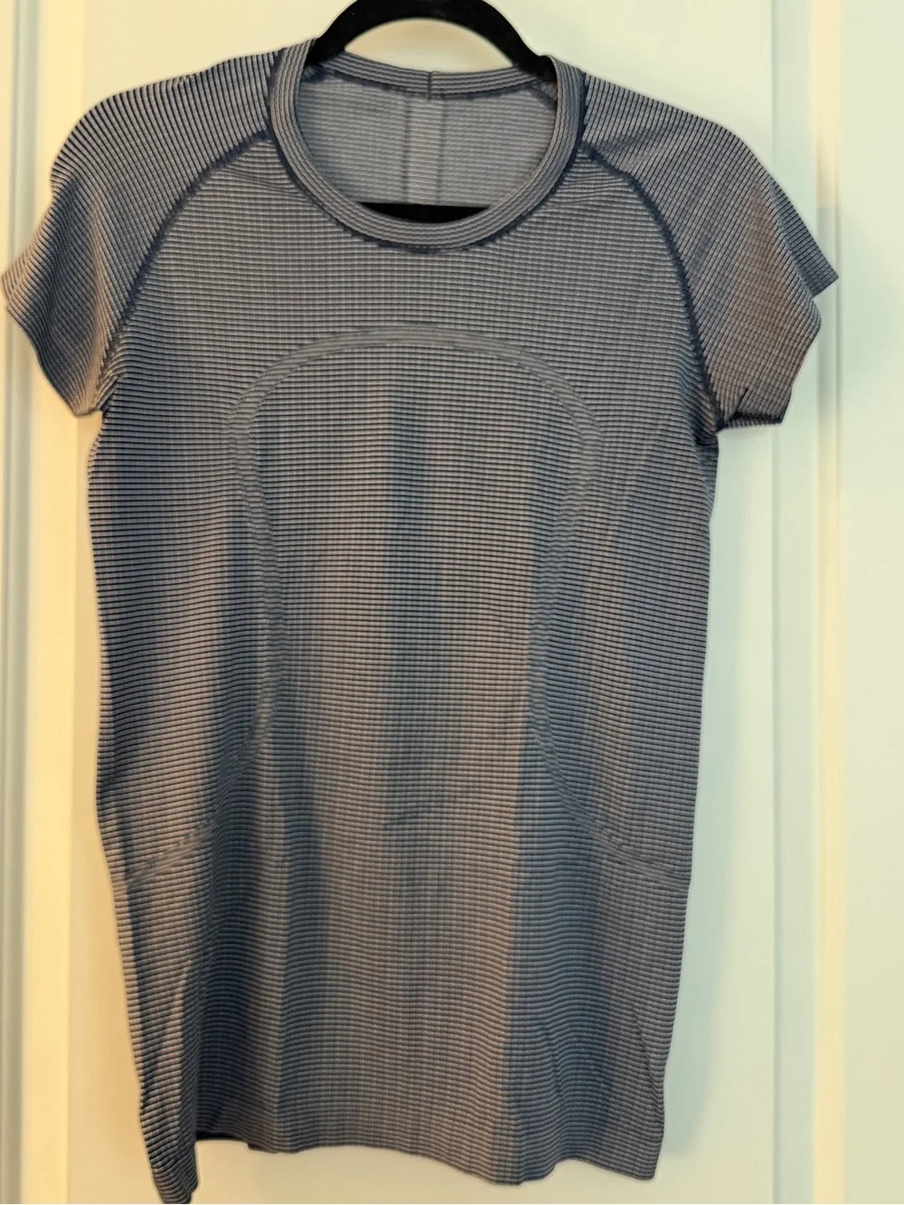 lululemon short sleeve swiftly tech crew in navy and white stripes